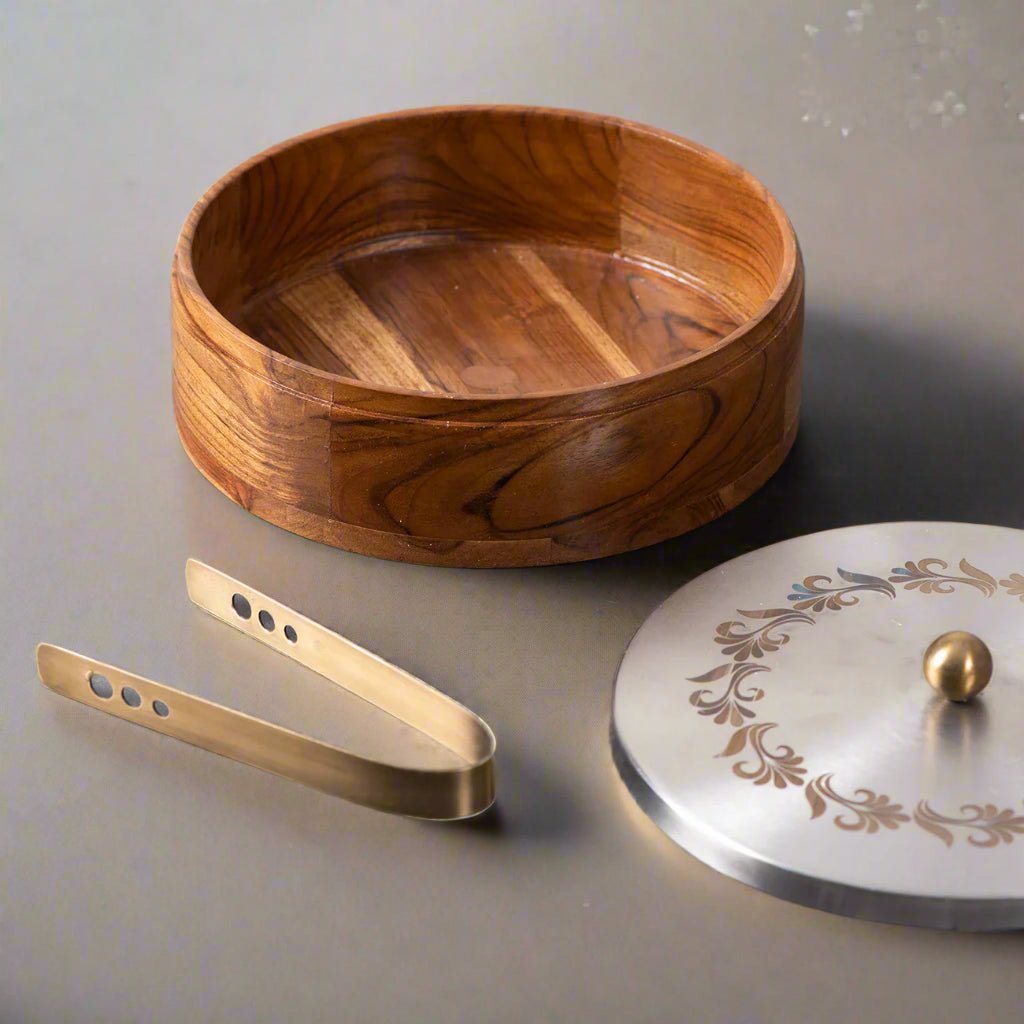 wooden with laser etching flower casserole/chapati box for kitchen/gift item